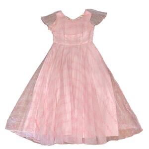 Vintage Handmade Women’s S/M Pink Floral Pleated Formal Dress